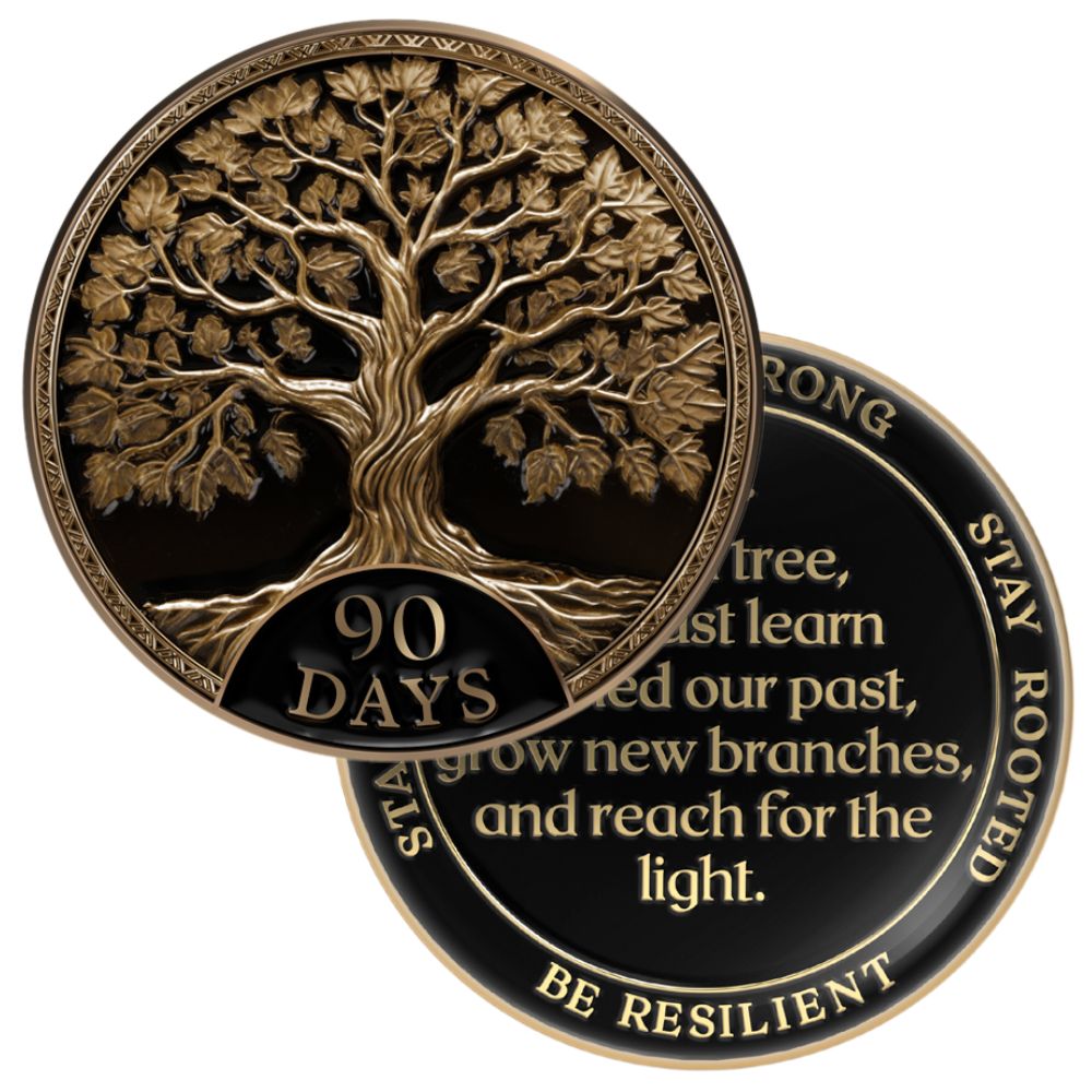 Tree of Life Affirmation Sobriety Coin Gift Set - Antique Gold