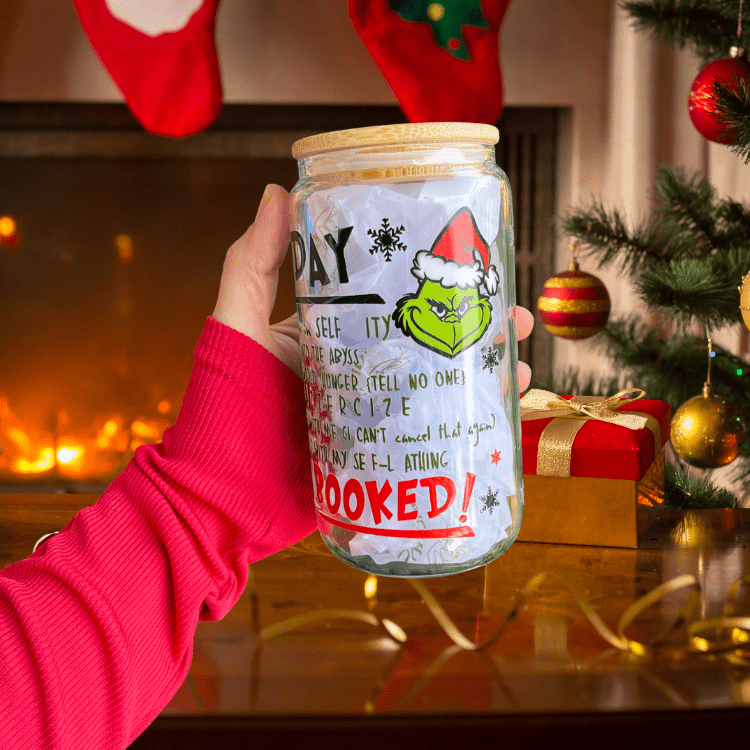 Grinch 16oz Glass Tumbler with Lid & Straw