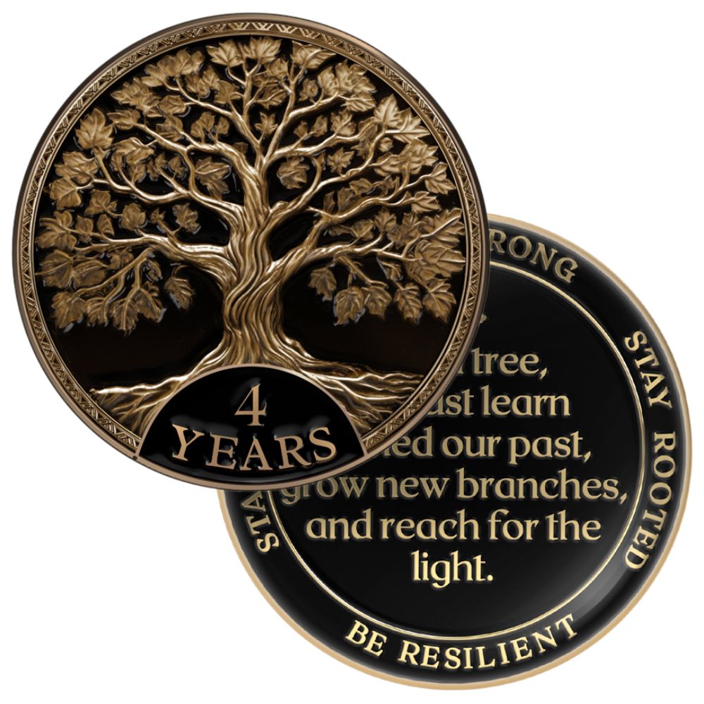 Tree of Life Affirmation Sobriety Coin Gift Set - Antique Gold
