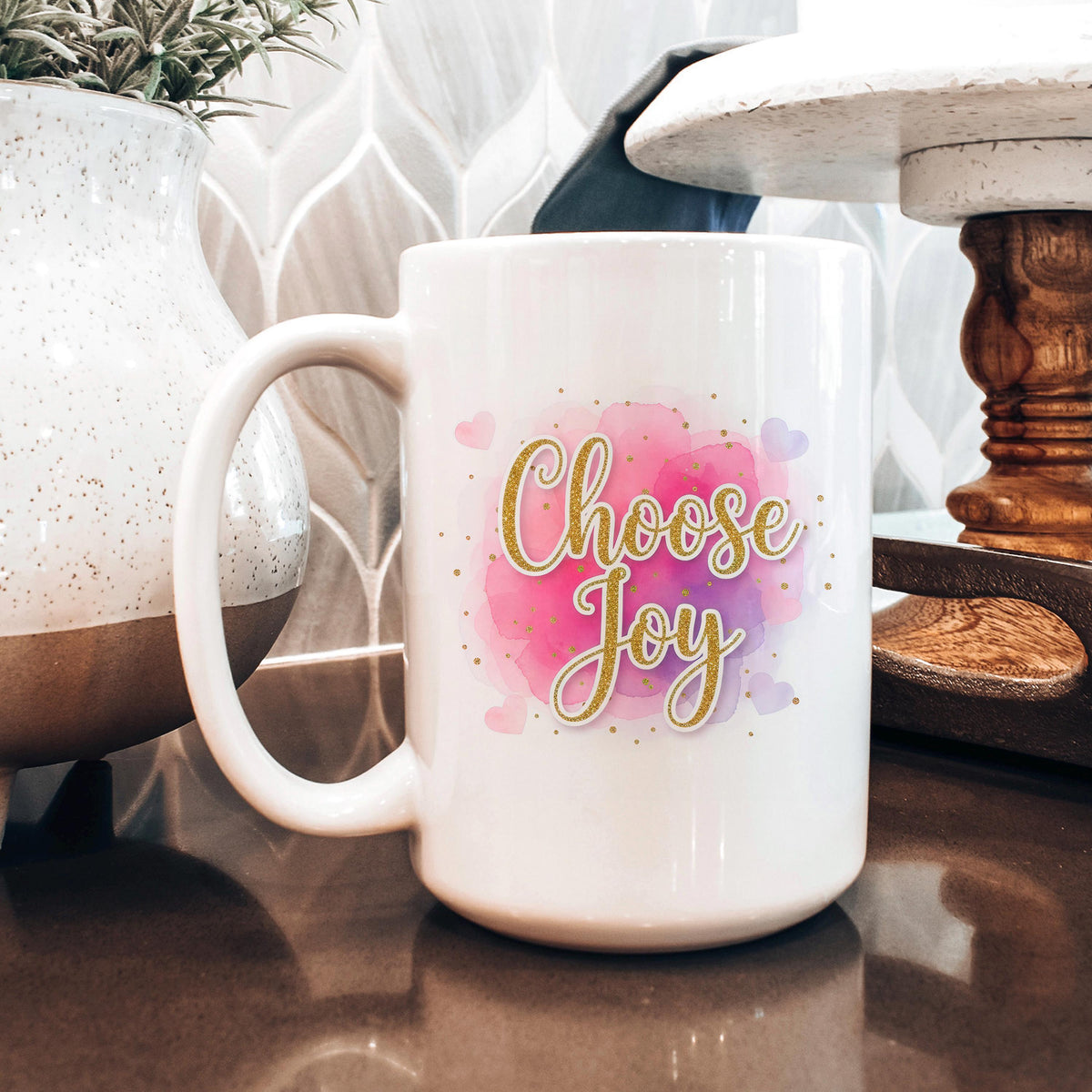 Choose Joy Mug | Pink Watercolor Ceramic Cup