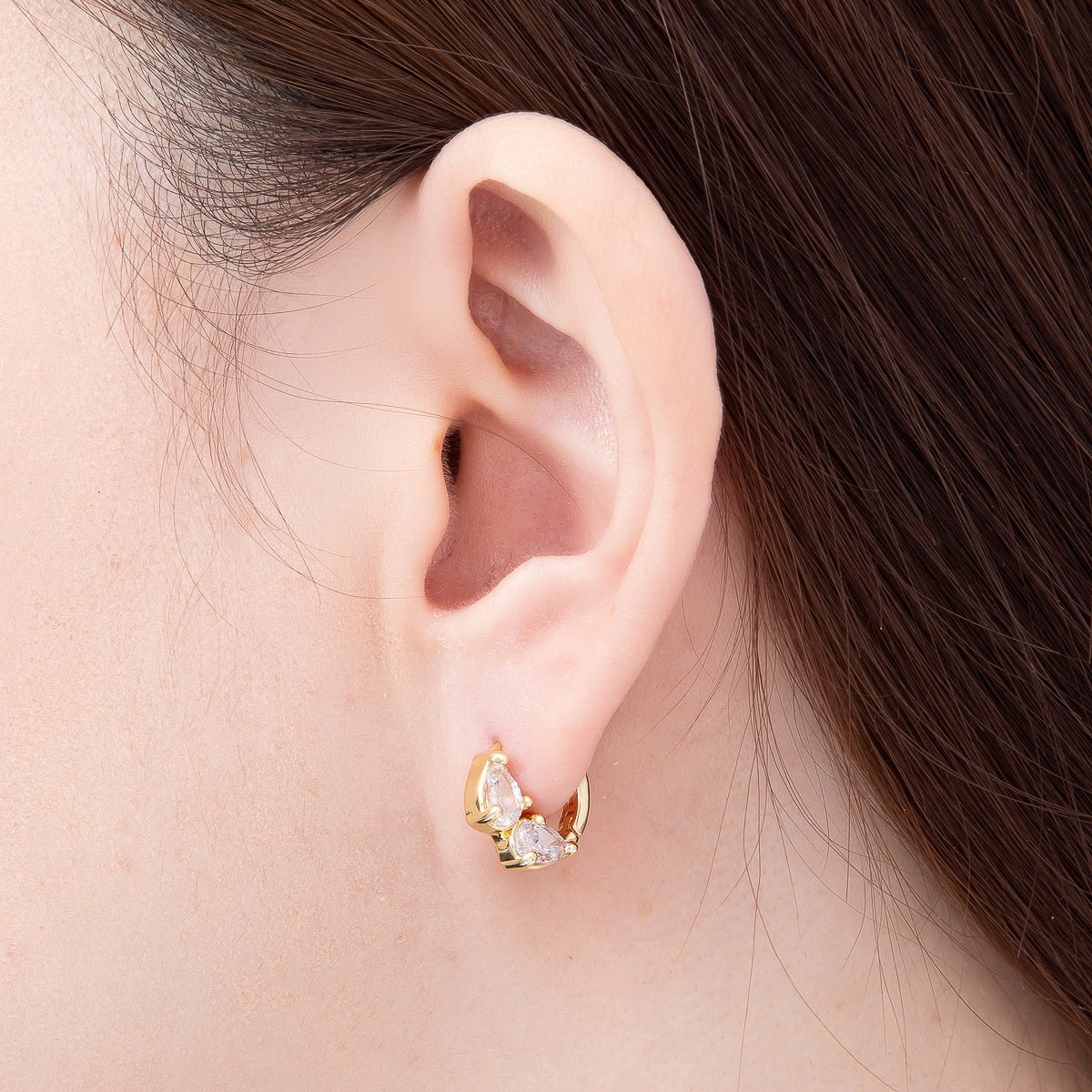 Gold Filled Double CZ Teardrop Cartilage Huggie Earrings