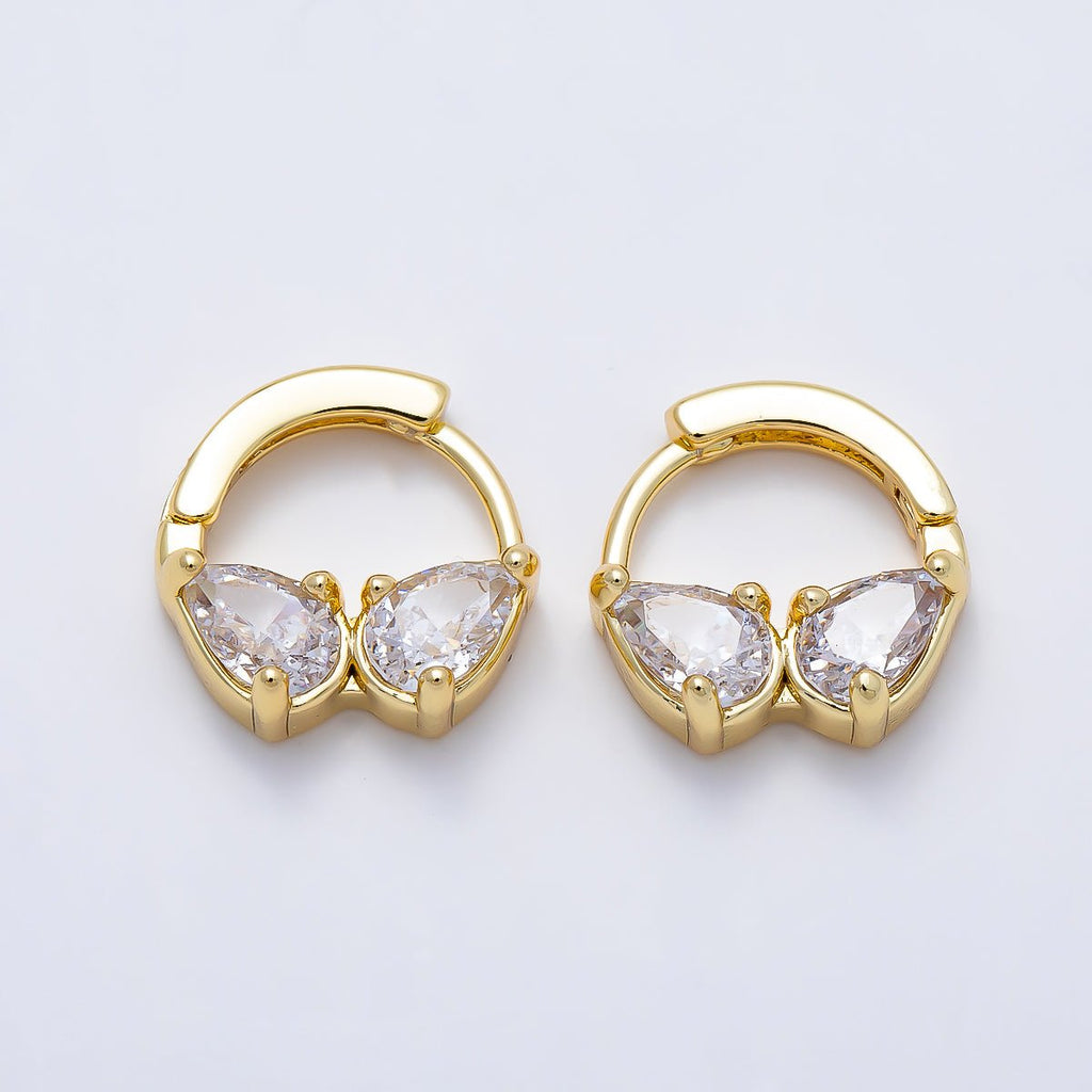 Gold Filled Double CZ Teardrop Cartilage Huggie Earrings
