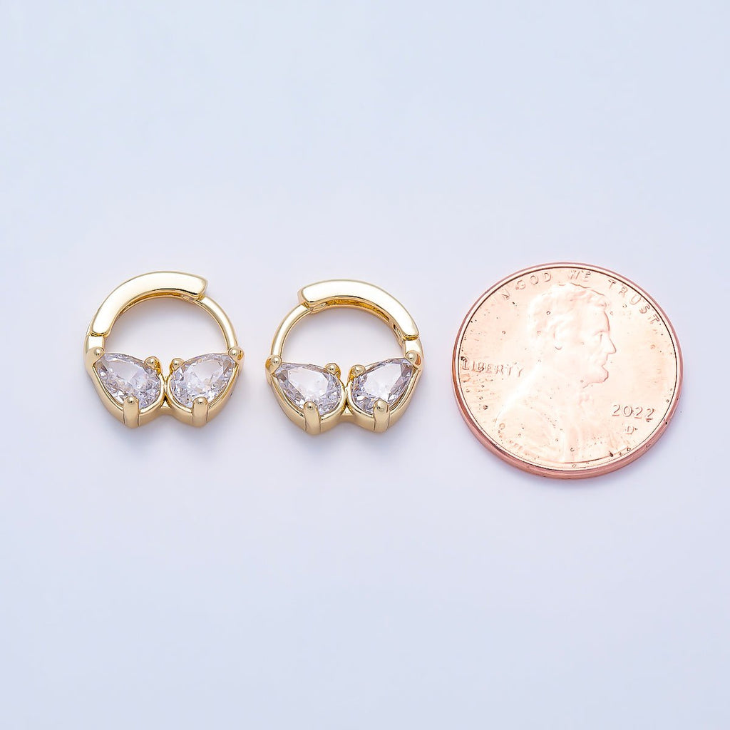 Gold Filled Double CZ Teardrop Cartilage Huggie Earrings
