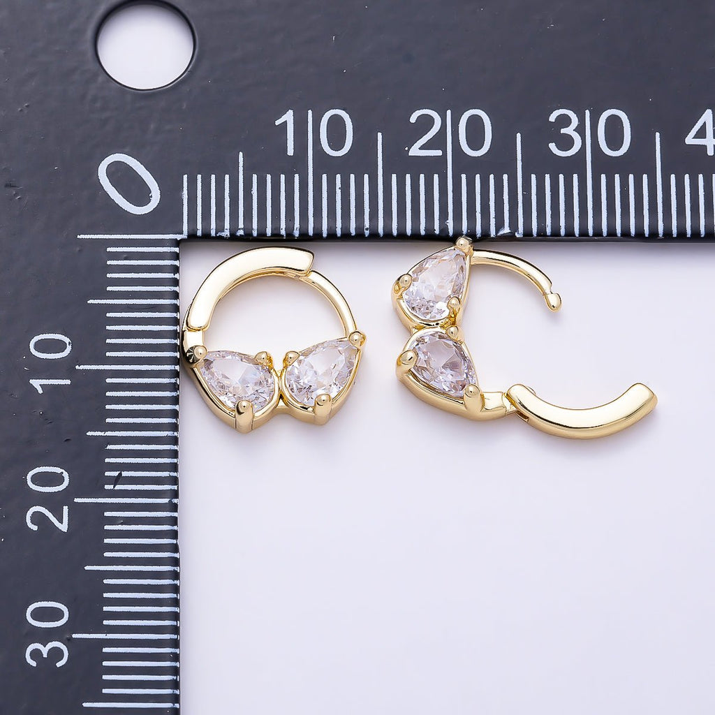 Gold Filled Double CZ Teardrop Cartilage Huggie Earrings