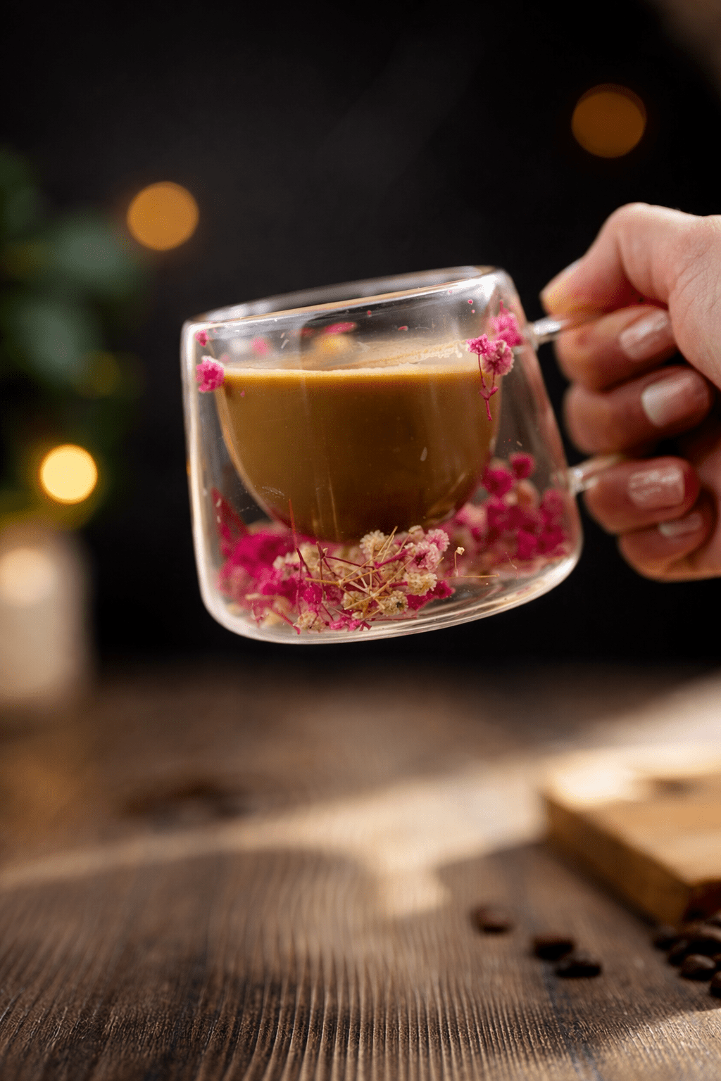Double Glass Flower Mug | Dried Floral Tea & Coffee Cup
