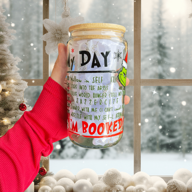 Grinch 16oz Glass Tumbler with Lid & Straw