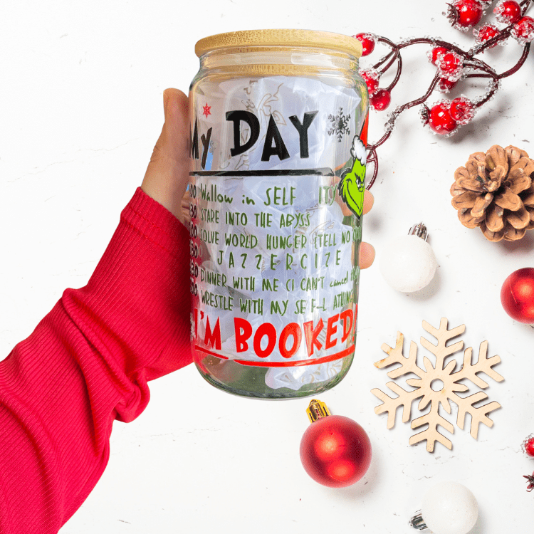 Grinch 16oz Glass Tumbler with Lid & Straw