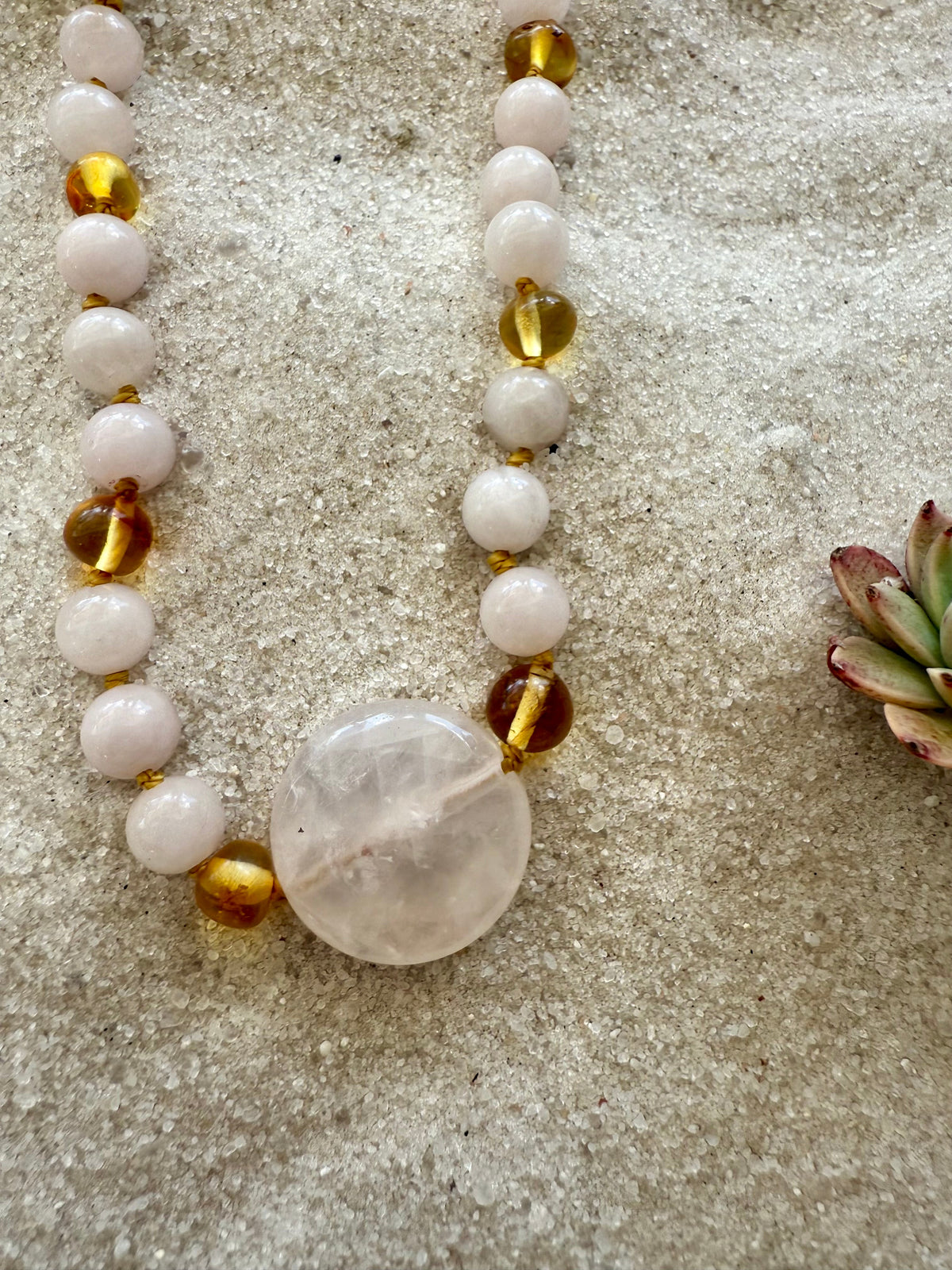 Rose Quartz & Honey Baltic Amber Necklace