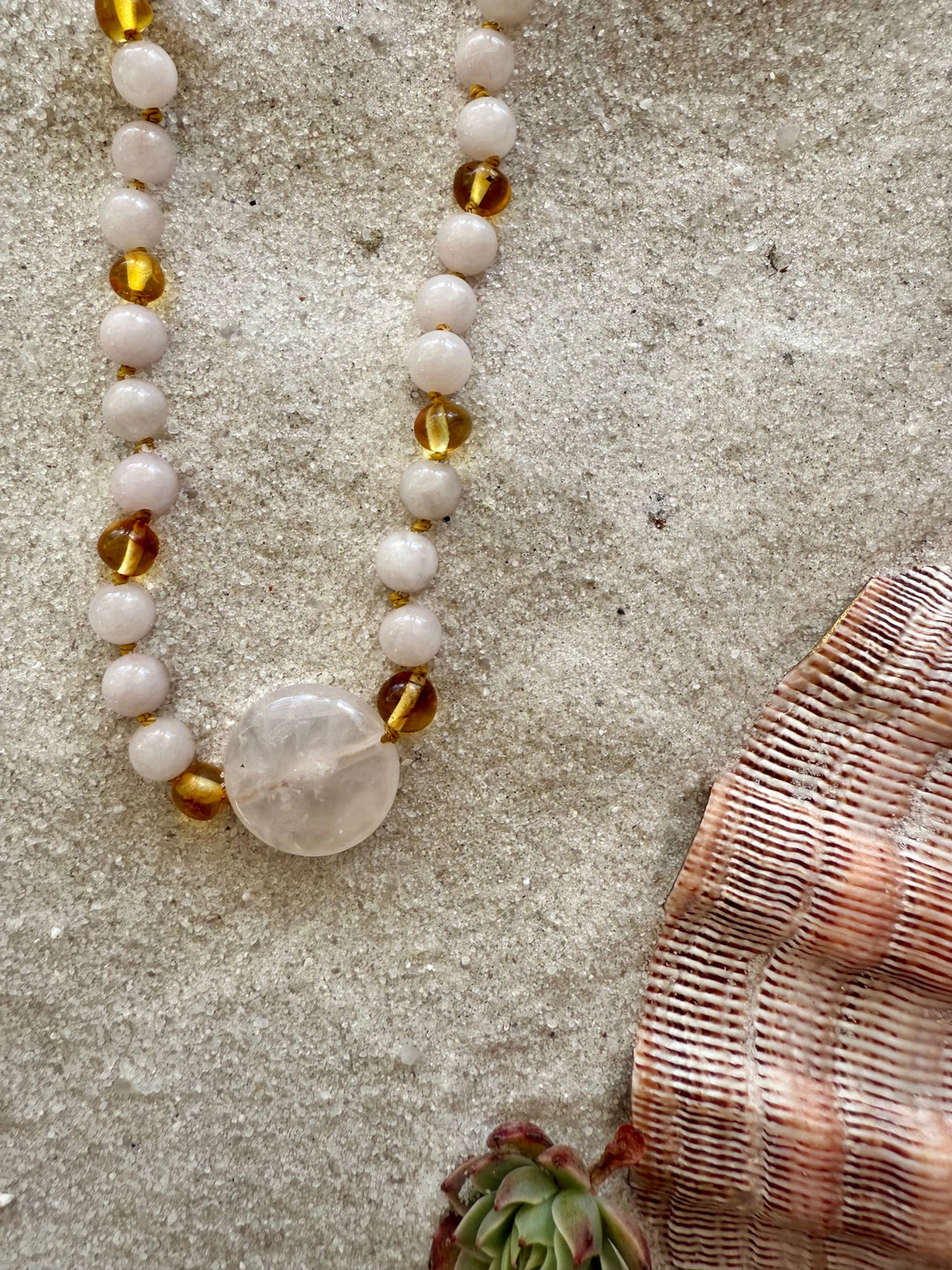 Rose Quartz & Honey Baltic Amber Necklace