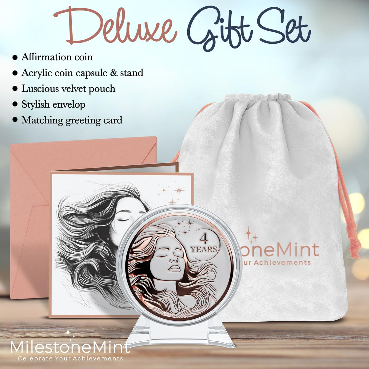 Woman's Serenity Token Sobriety Coin Gift Set Rose Gold