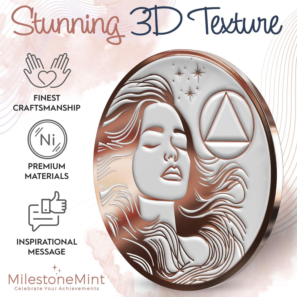 Woman's Serenity Token Sobriety Coin Gift Set Rose Gold