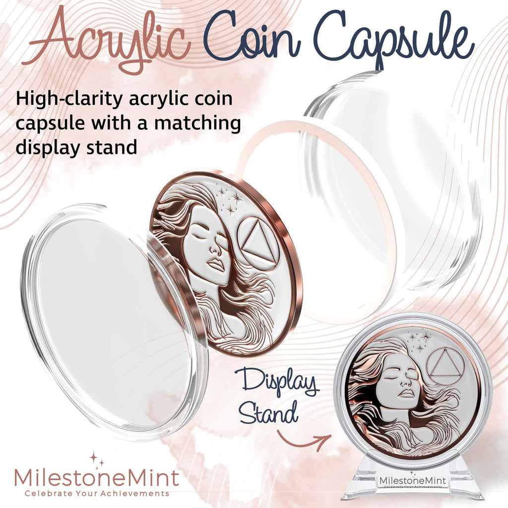 Woman's Serenity Token Sobriety Coin Gift Set Rose Gold