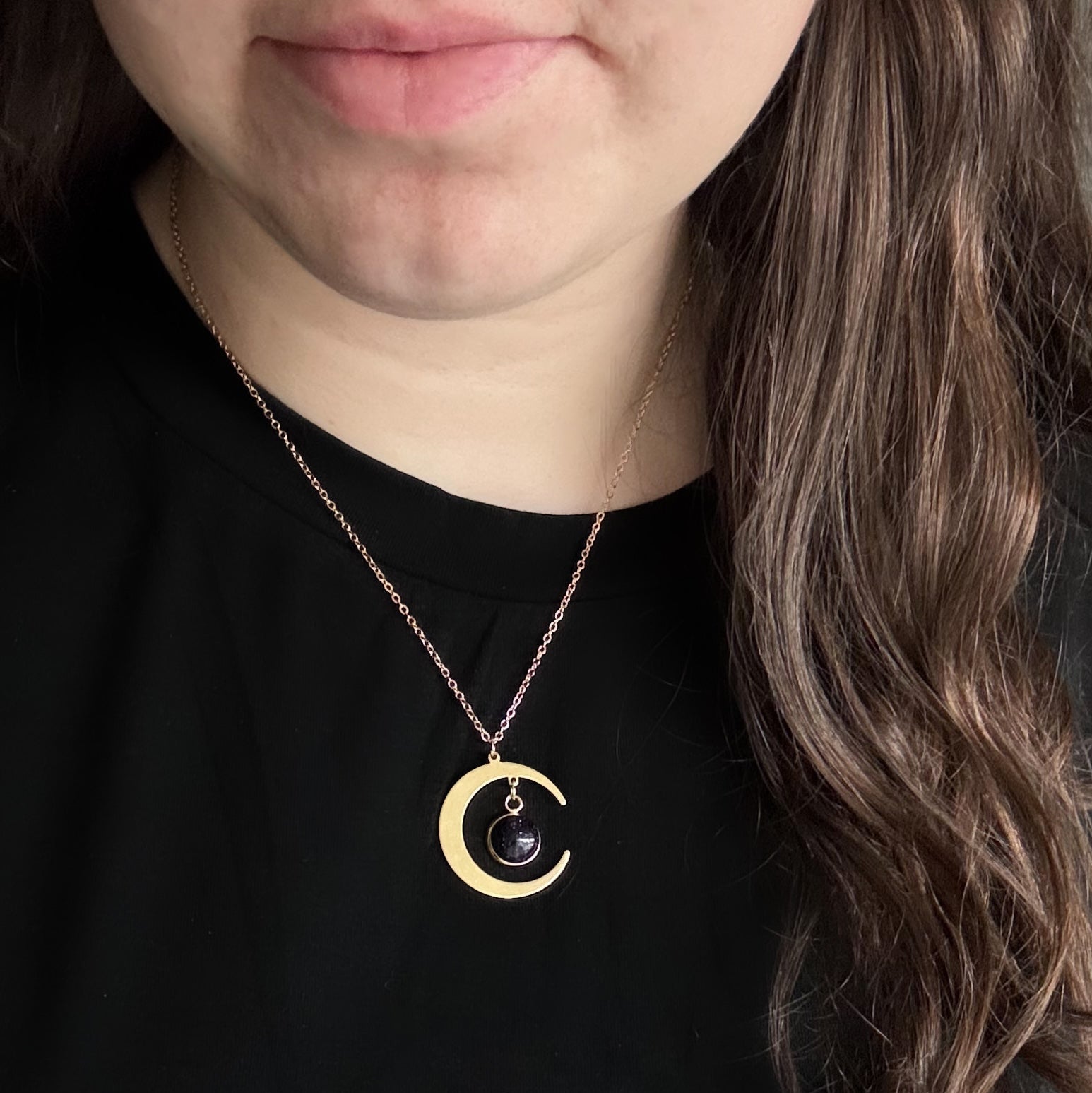 Blue Sandstone Crescent Moon Necklace