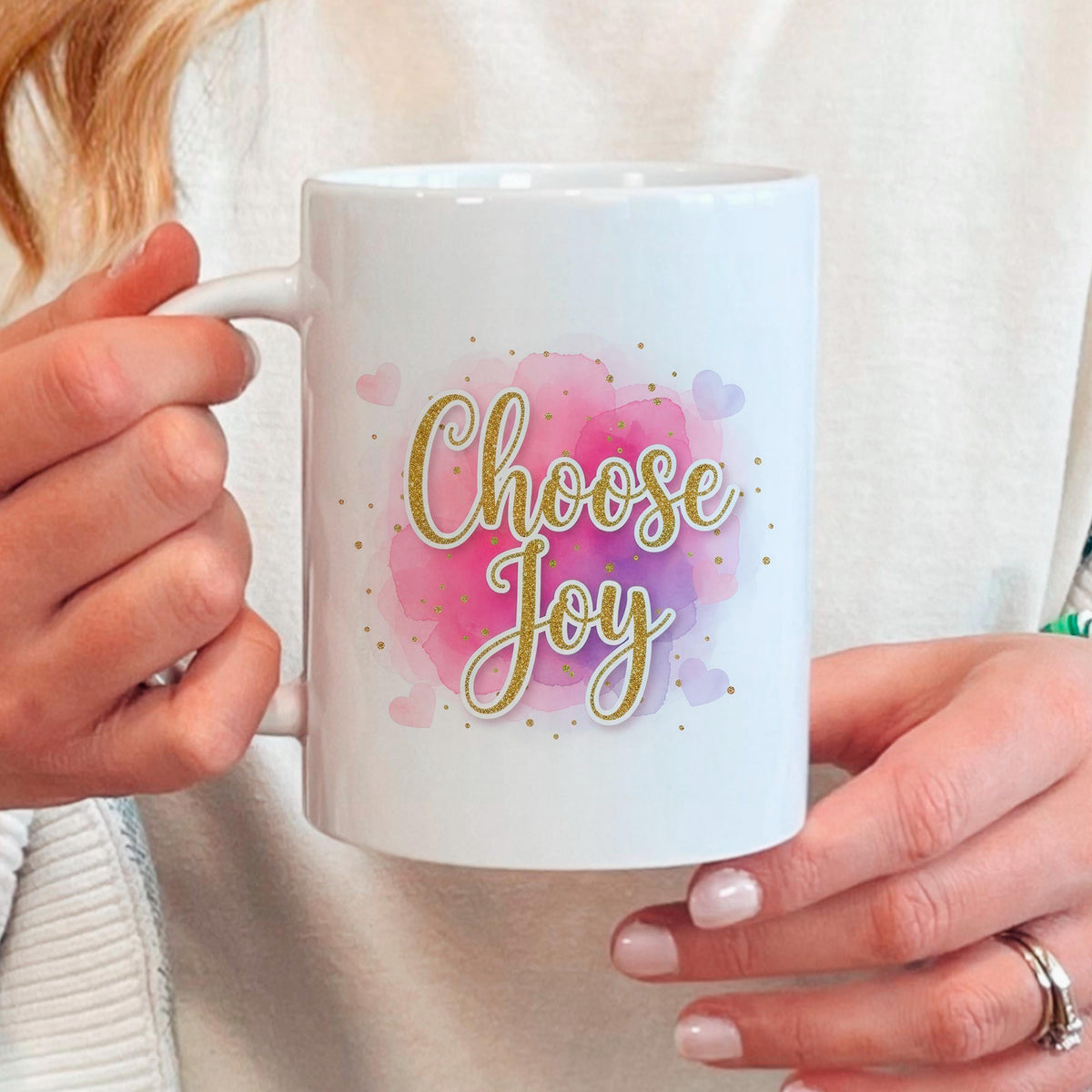 Choose Joy Mug | Pink Watercolor Ceramic Cup