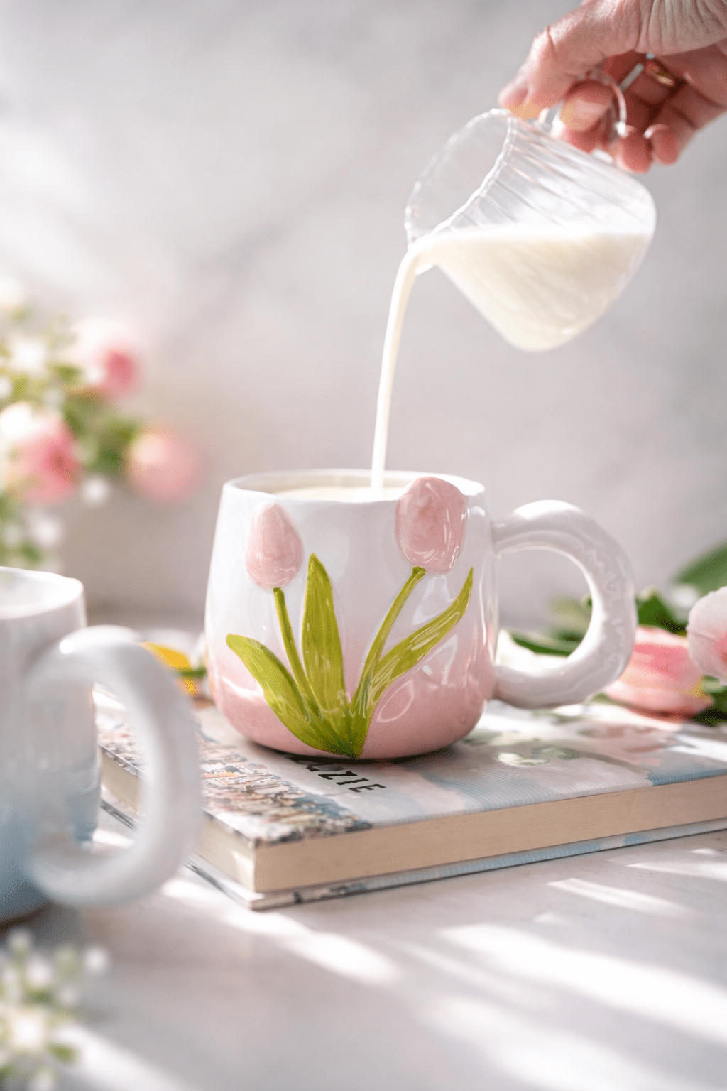 Hand-Painted Tulip Ceramic Mug | Pink, Blue or Yellow