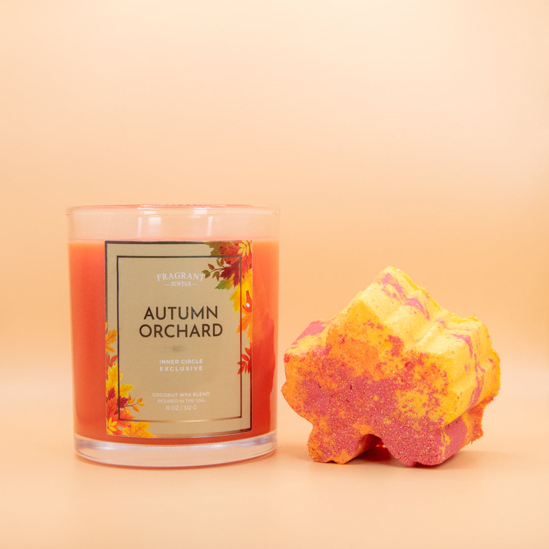 Autumn Orchard Candle & Bath Bomb Set with Hidden Rings