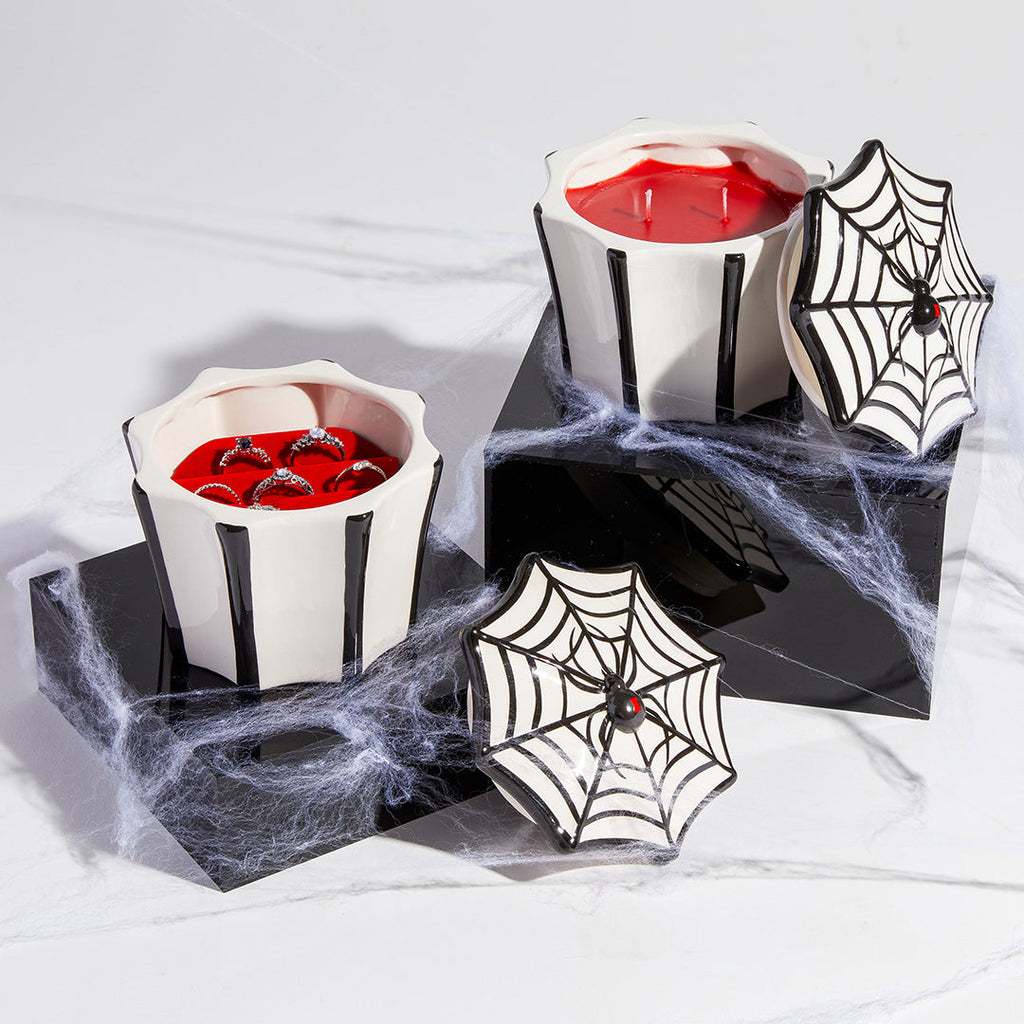 Black Widow Ceramic Candle with Hidden Ring