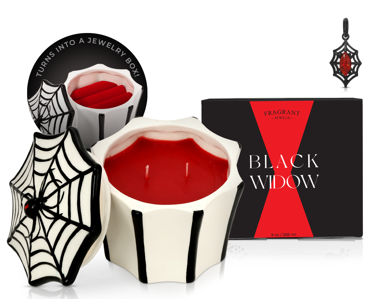 Black Widow Ceramic Candle with Hidden Ring