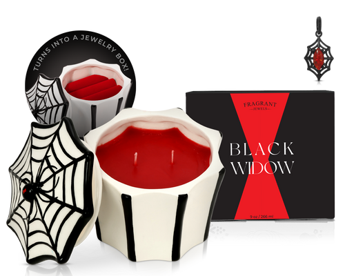 Black Widow Ceramic Candle with Hidden Ring
