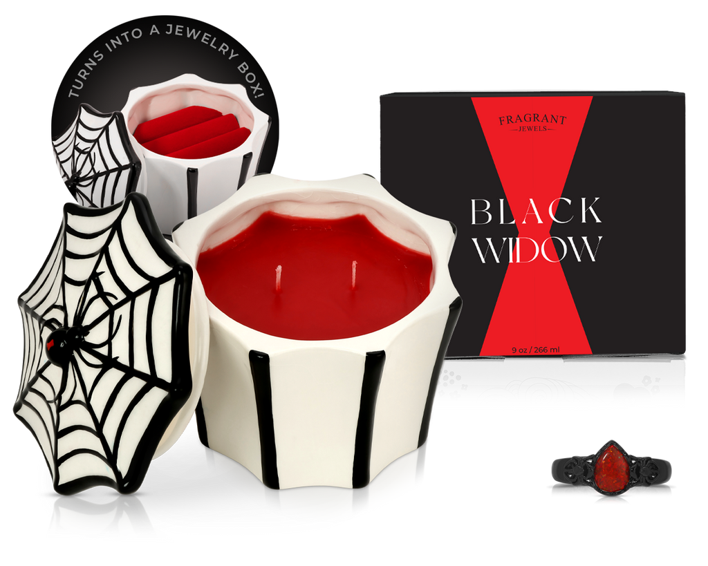 Black Widow Ceramic Candle with Hidden Ring
