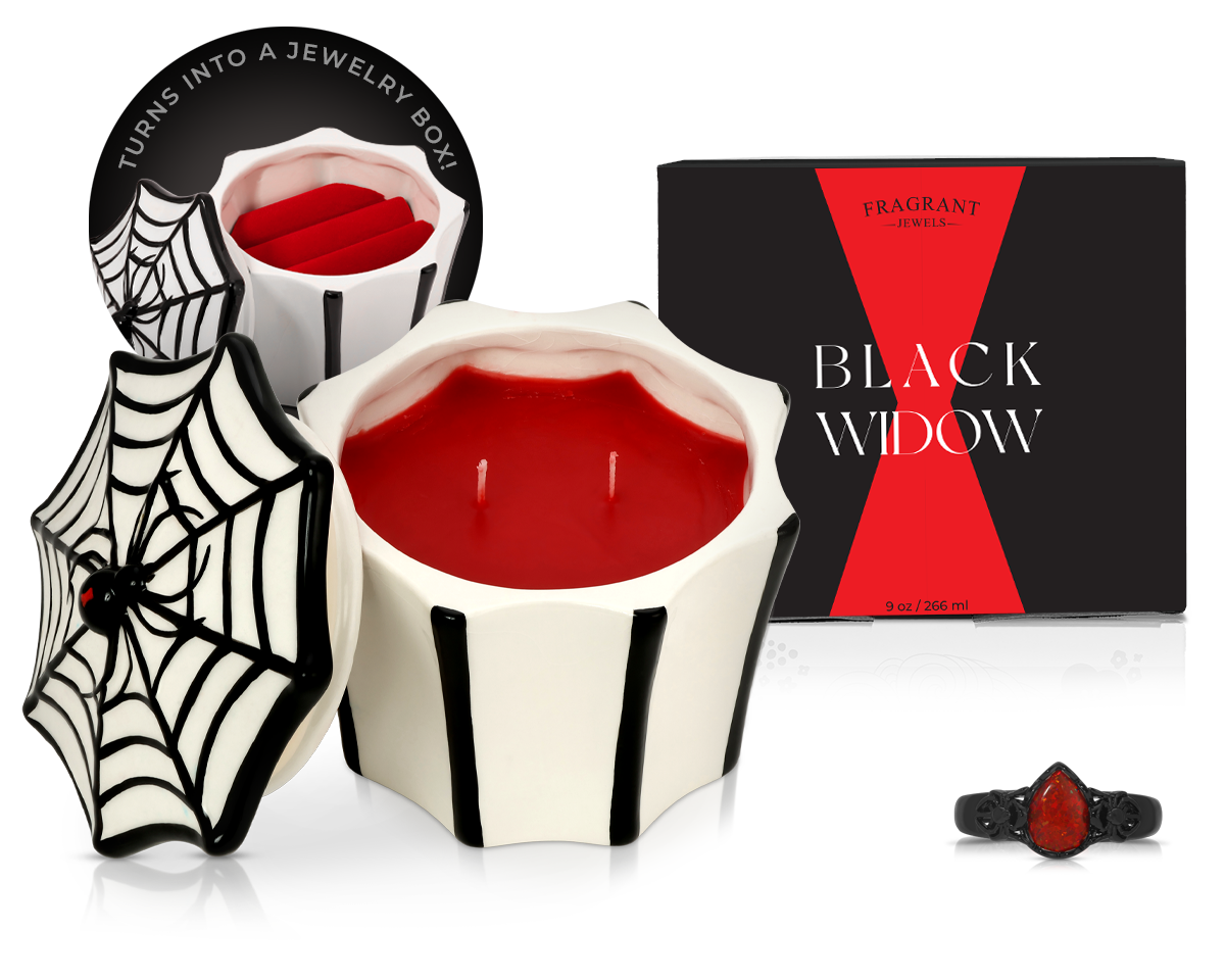 Black Widow Ceramic Candle with Hidden Ring