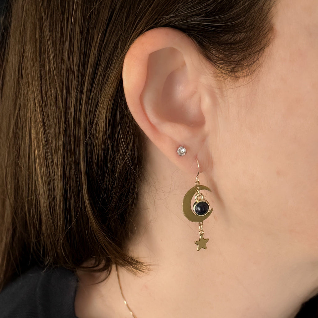 Blue Sandstone Crescent Moon Earrings