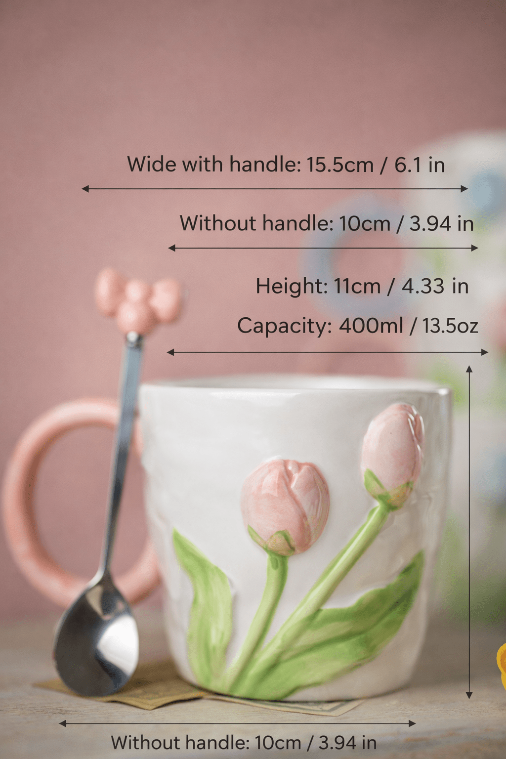3D Tulip Ceramic Mug & Spoon Gift Set | Hand-Carved Floral Coffee Cup