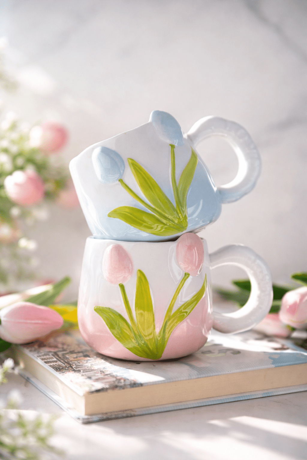 Hand-Painted Tulip Ceramic Mug | Pink, Blue or Yellow