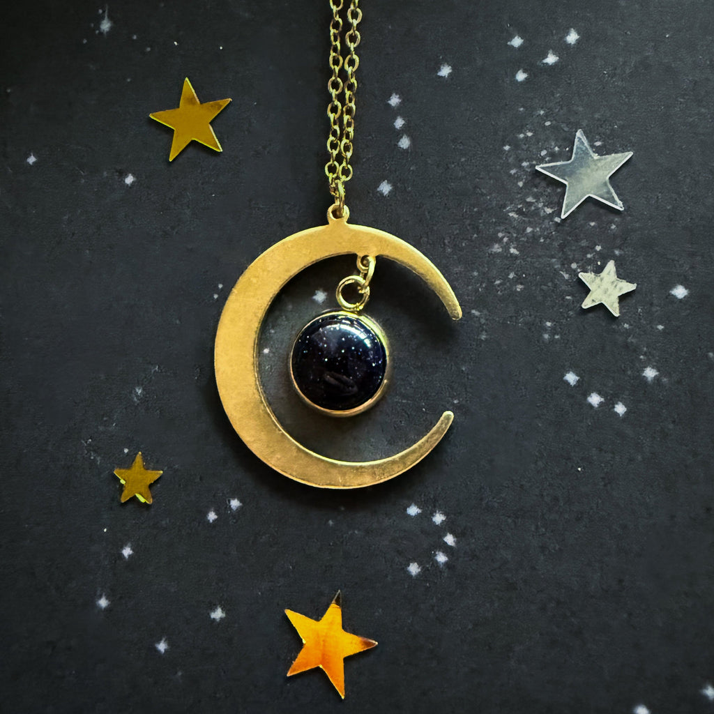 Blue Sandstone Crescent Moon Necklace