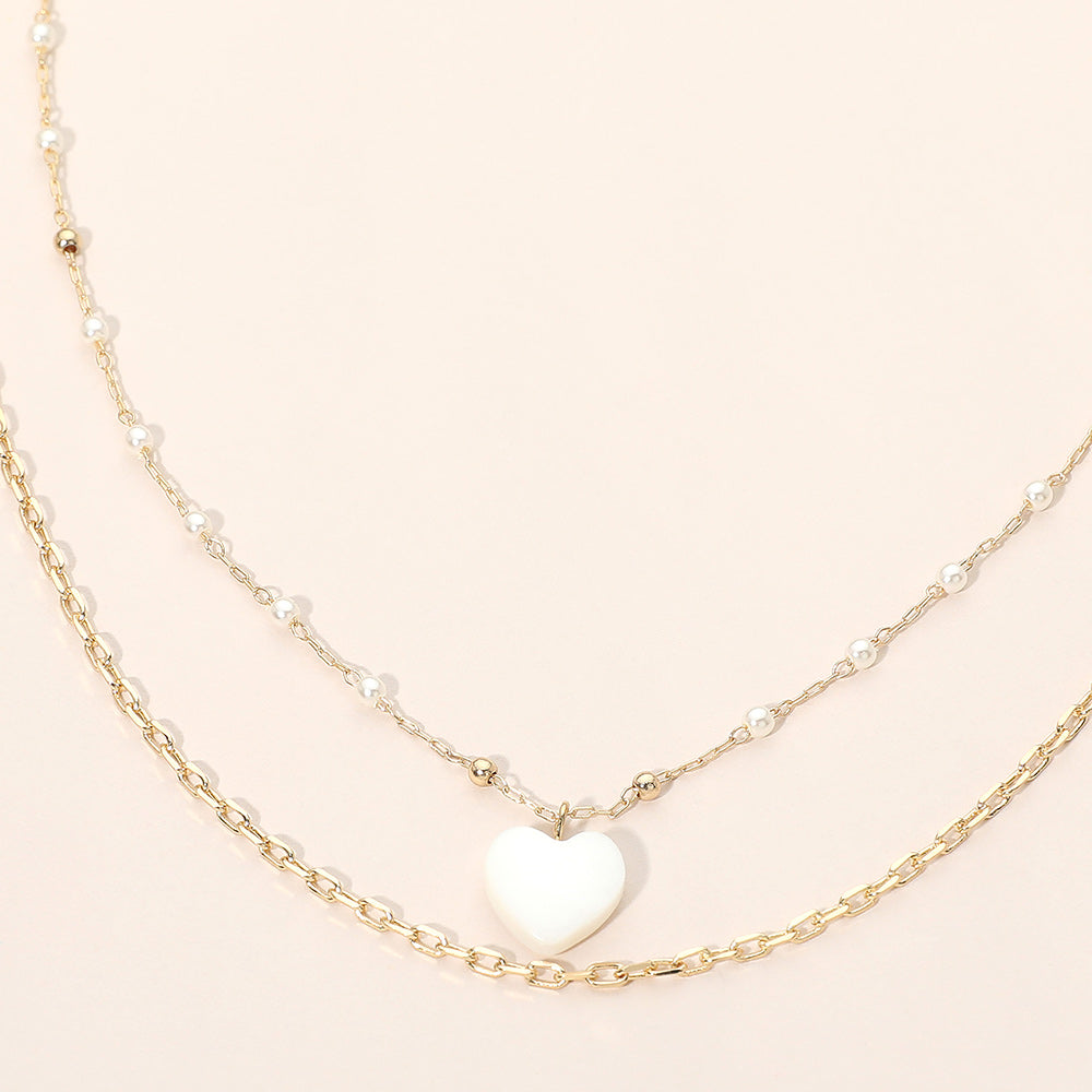 Mother of Pearl Heart Layered Necklace