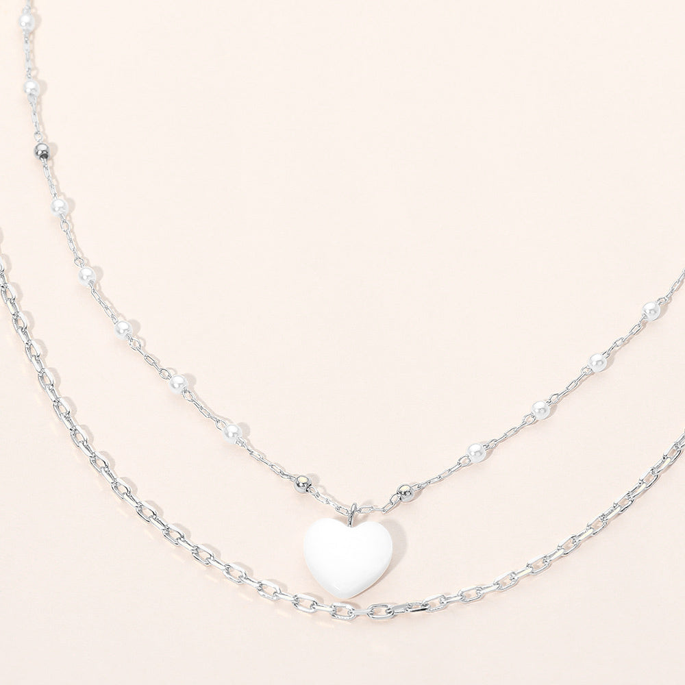 Mother of Pearl Heart Layered Necklace