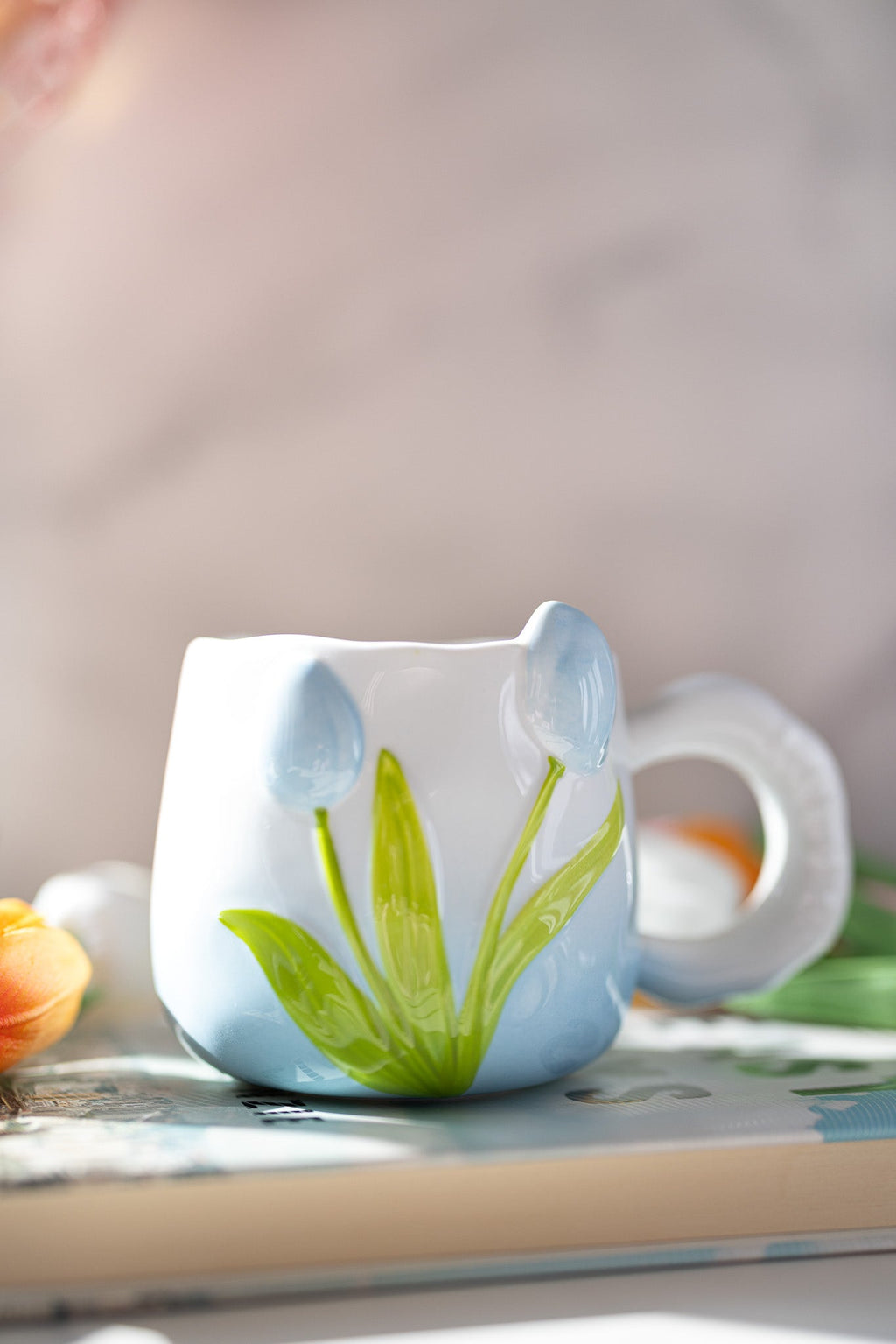 Hand-Painted Tulip Ceramic Mug | Pink, Blue or Yellow