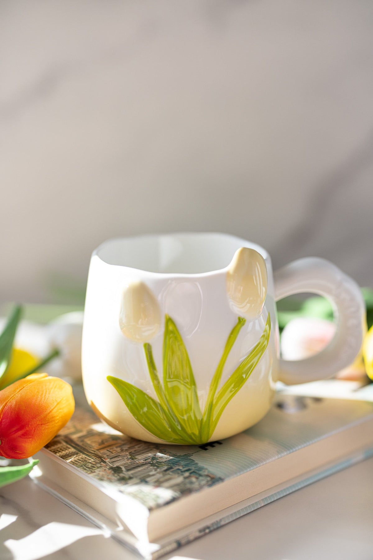 Hand-Painted Tulip Ceramic Mug | Pink, Blue or Yellow