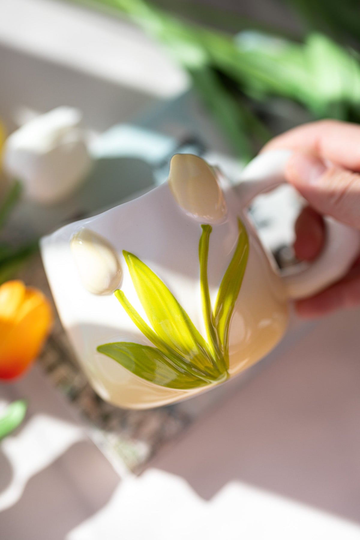 Hand-Painted Tulip Ceramic Mug | Pink, Blue or Yellow