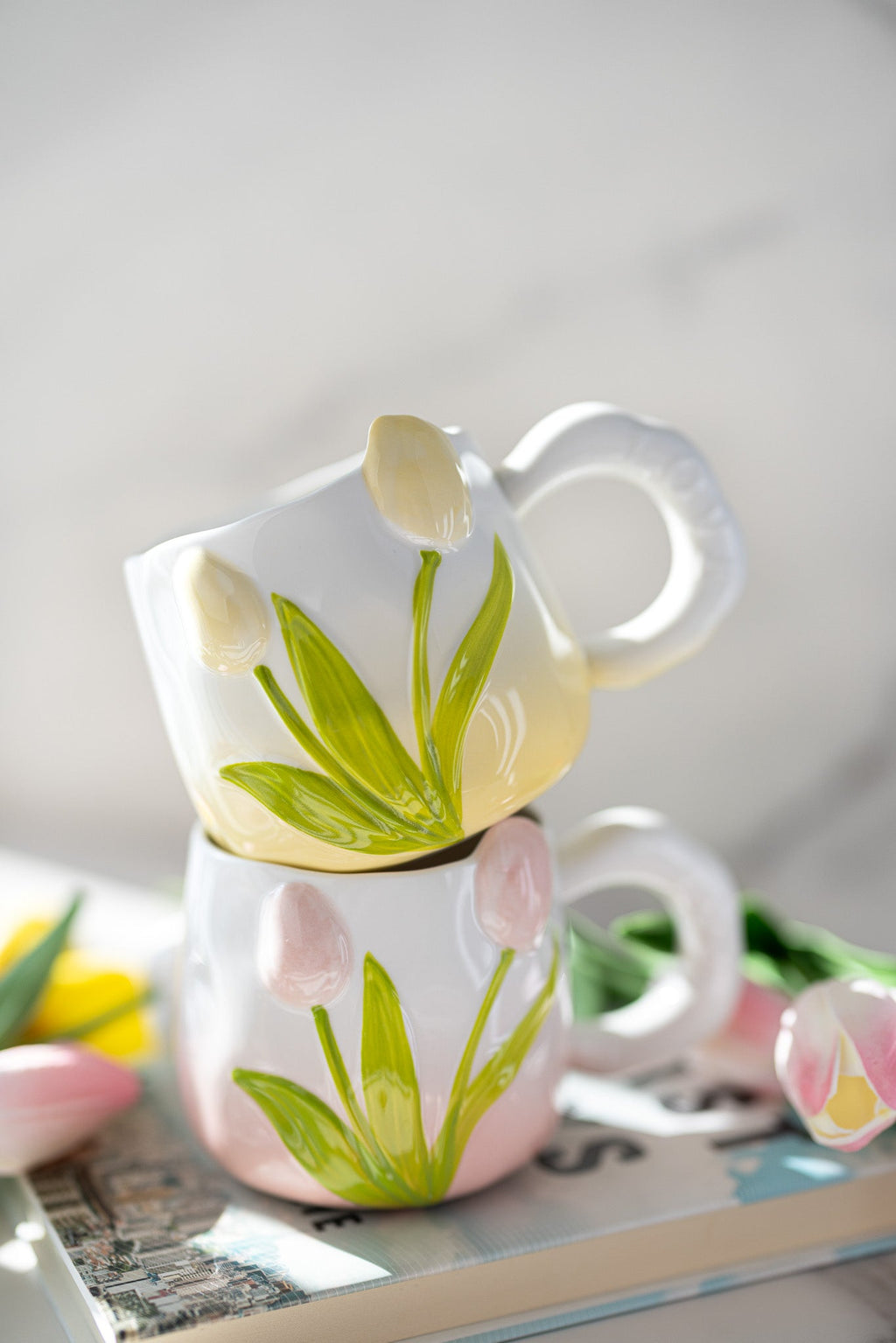 Hand-Painted Tulip Ceramic Mug | Pink, Blue or Yellow