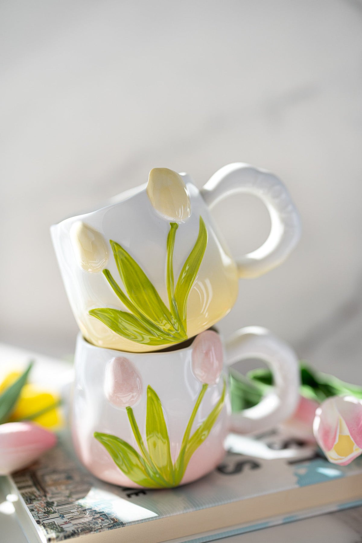 Hand-Painted Tulip Ceramic Mug | Pink, Blue or Yellow