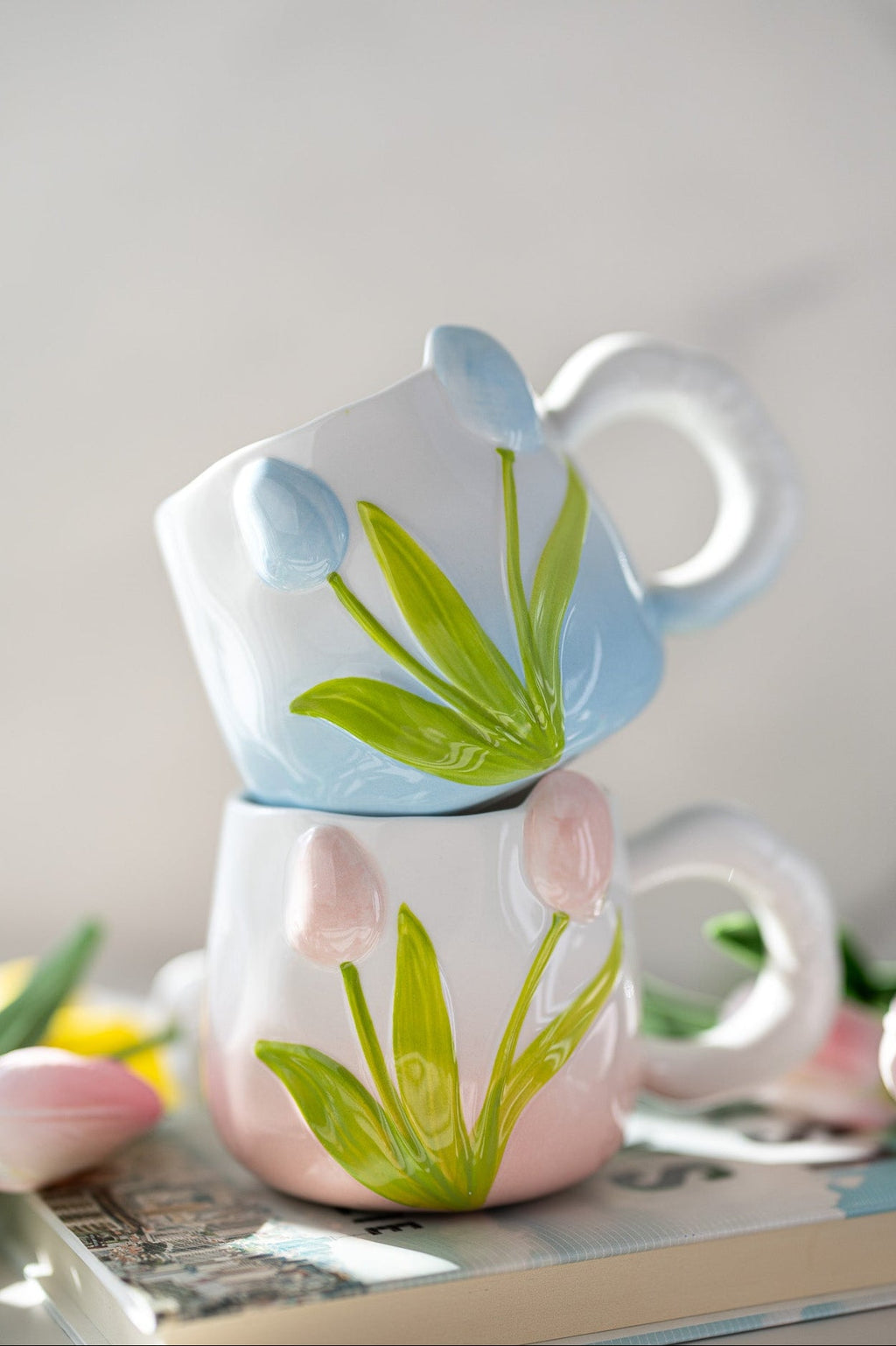 Hand-Painted Tulip Ceramic Mug | Pink, Blue or Yellow