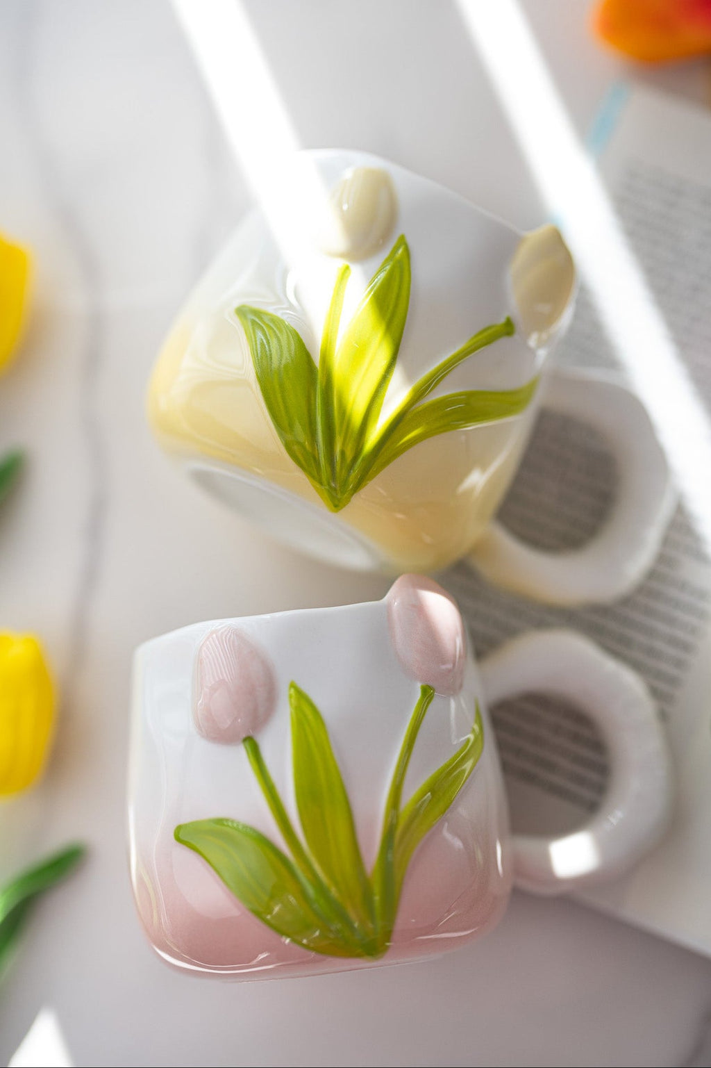 Hand-Painted Tulip Ceramic Mug | Pink, Blue or Yellow