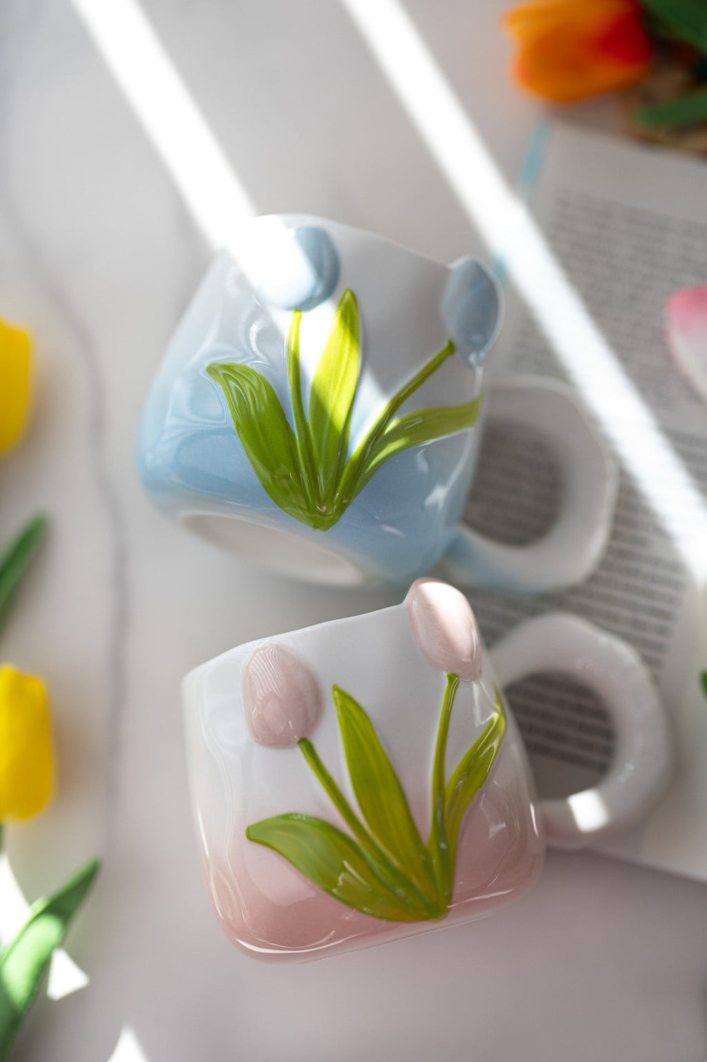 Hand-Painted Tulip Ceramic Mug | Pink, Blue or Yellow