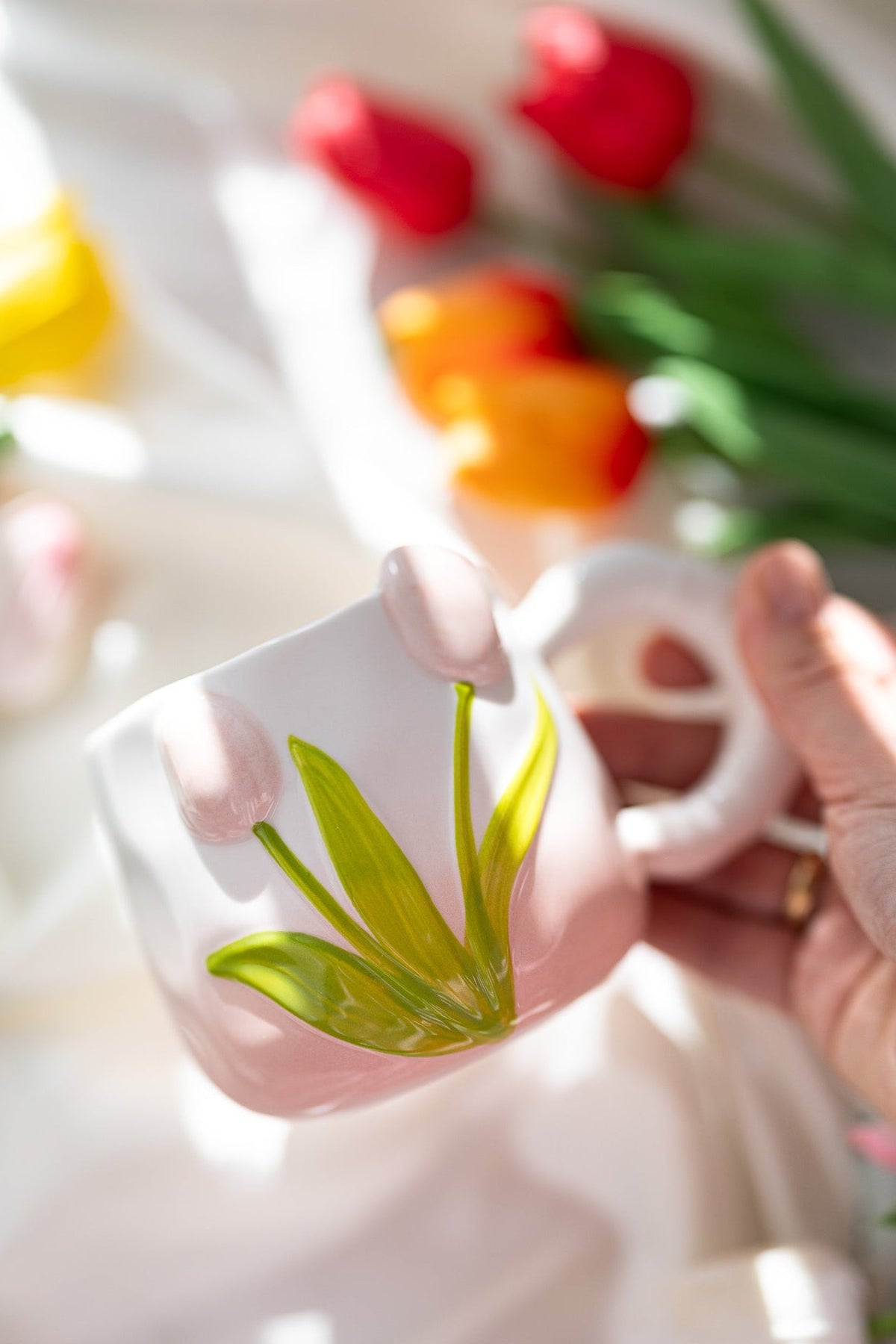 Hand-Painted Tulip Ceramic Mug | Pink, Blue or Yellow