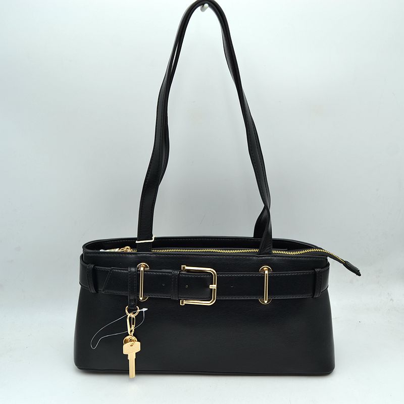 Structured Belted Shoulder Bag with Key Charm