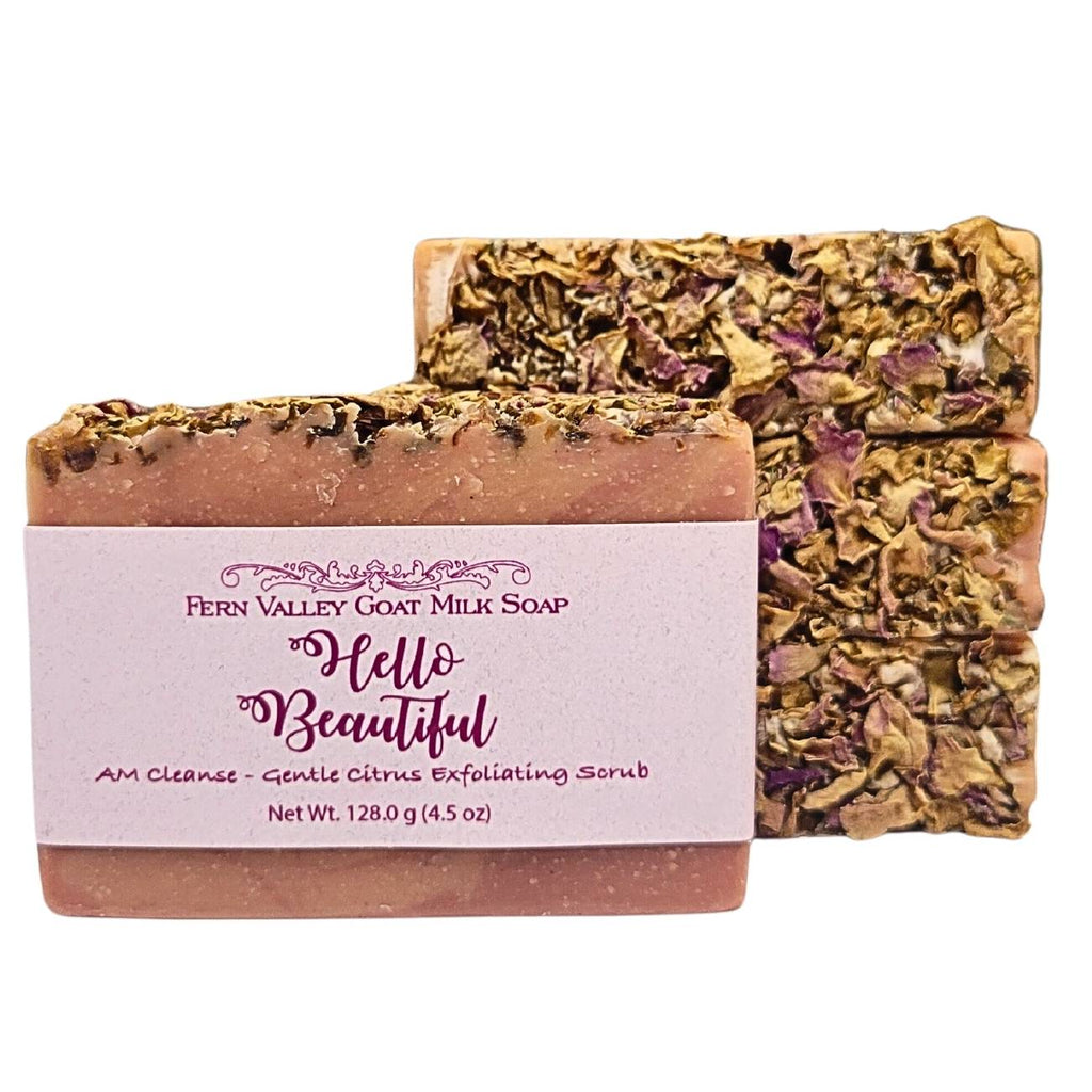Hello Beautiful | AM Cleanse Goat Milk Soap Bar | Rose & Citrus Face Cleanser