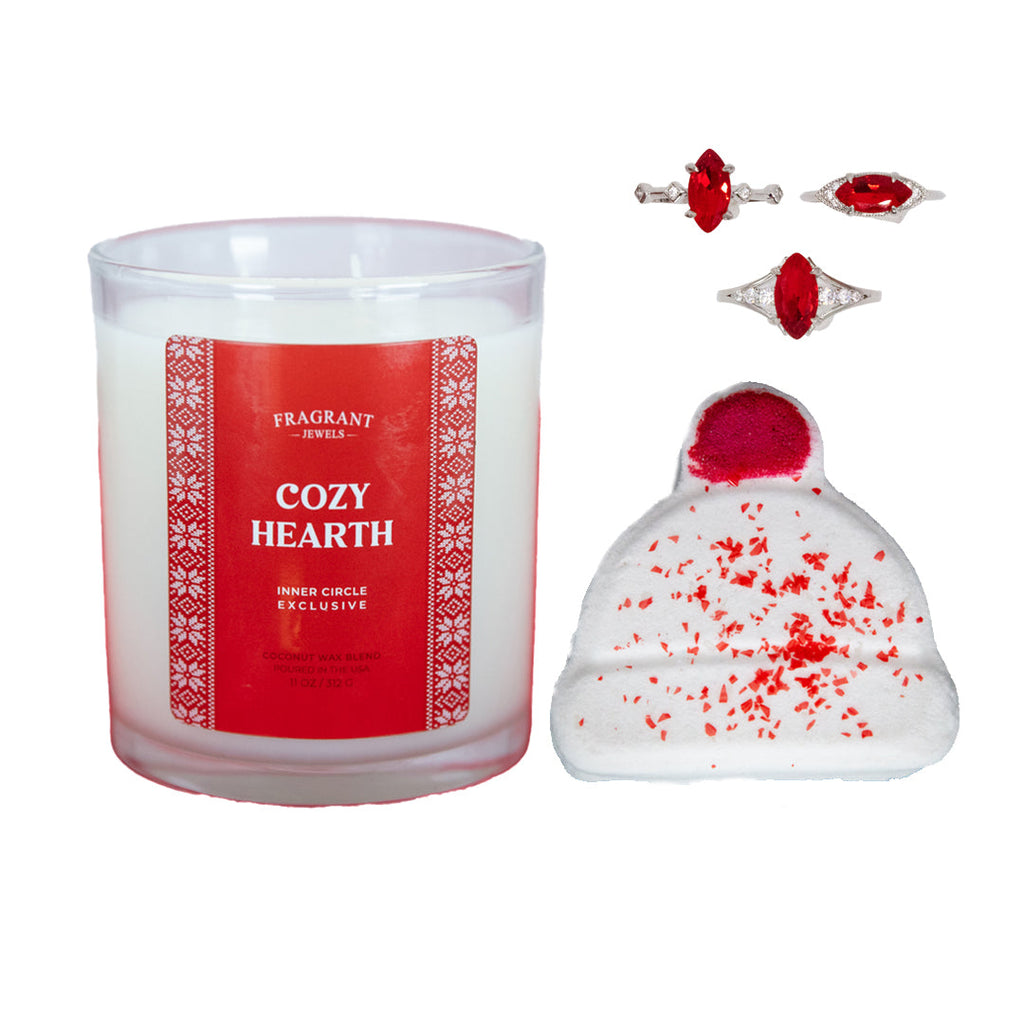 Cozy Hearth Candle & Bath Bomb Set with Hidden Rings