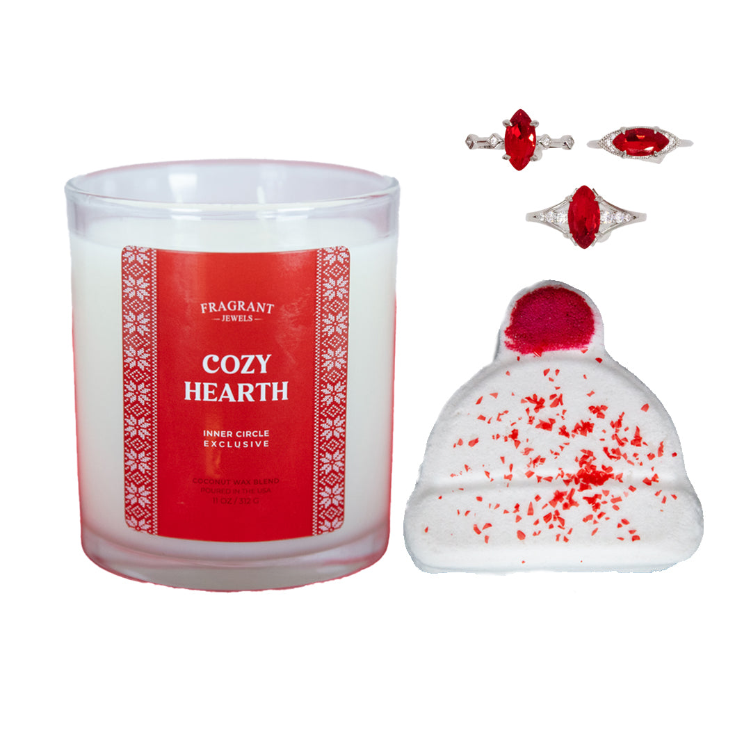 Cozy Hearth Candle & Bath Bomb Set with Hidden Rings