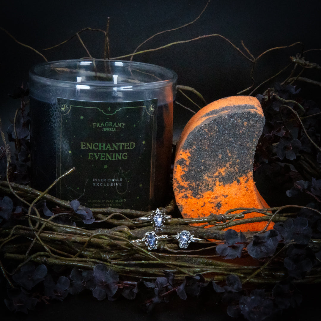 Enchanted Evening Candle & Bath Bomb Set with Hidden Rings