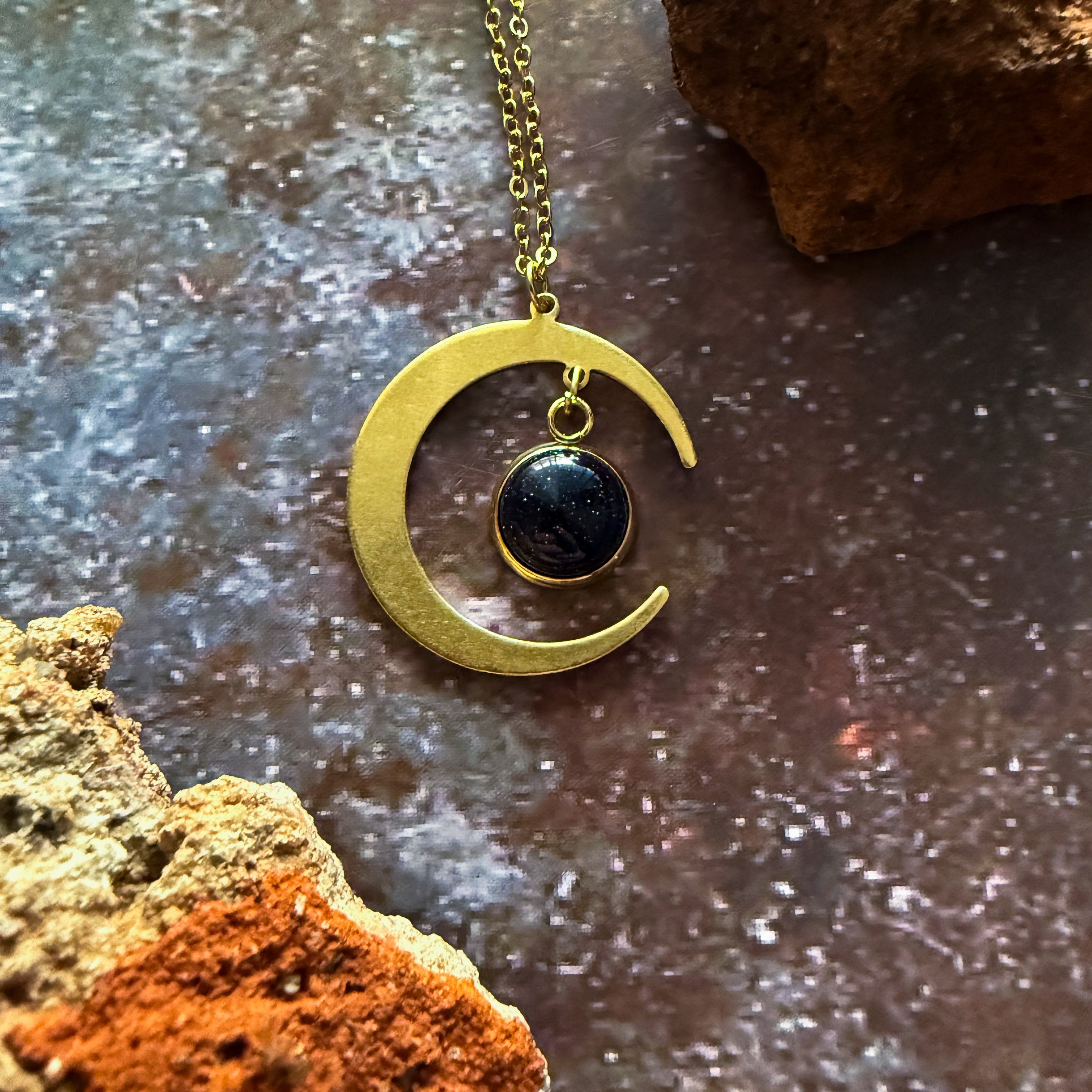 Blue Sandstone Crescent Moon Necklace