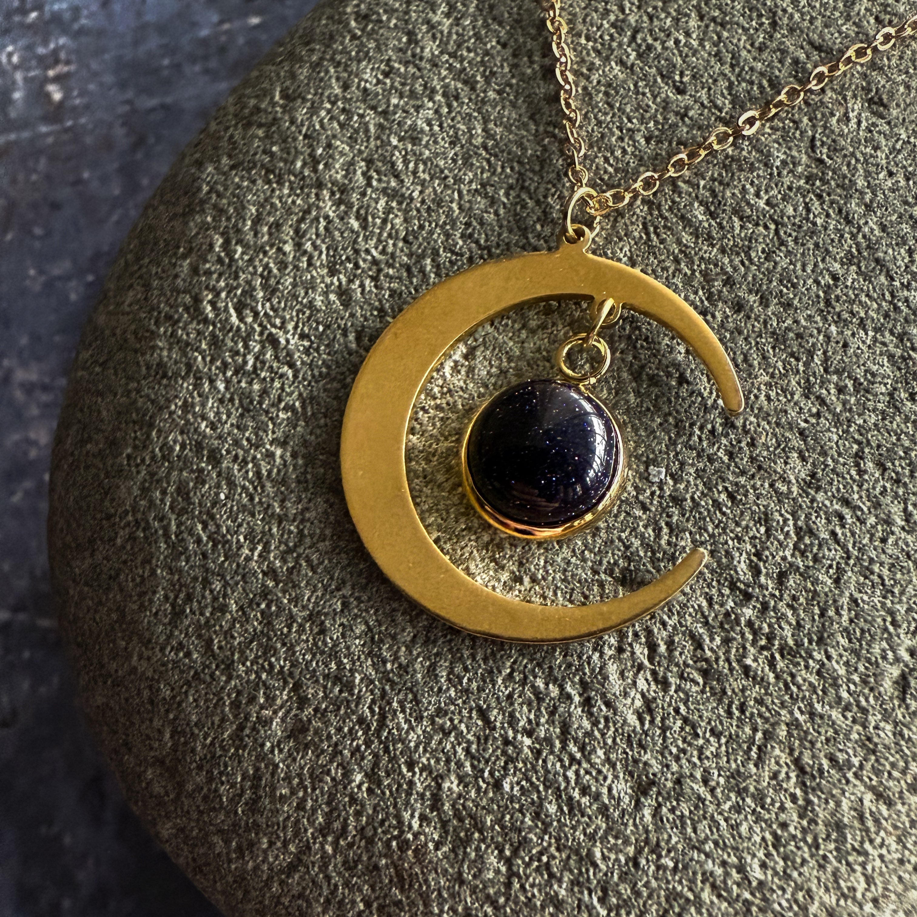 Blue Sandstone Crescent Moon Necklace