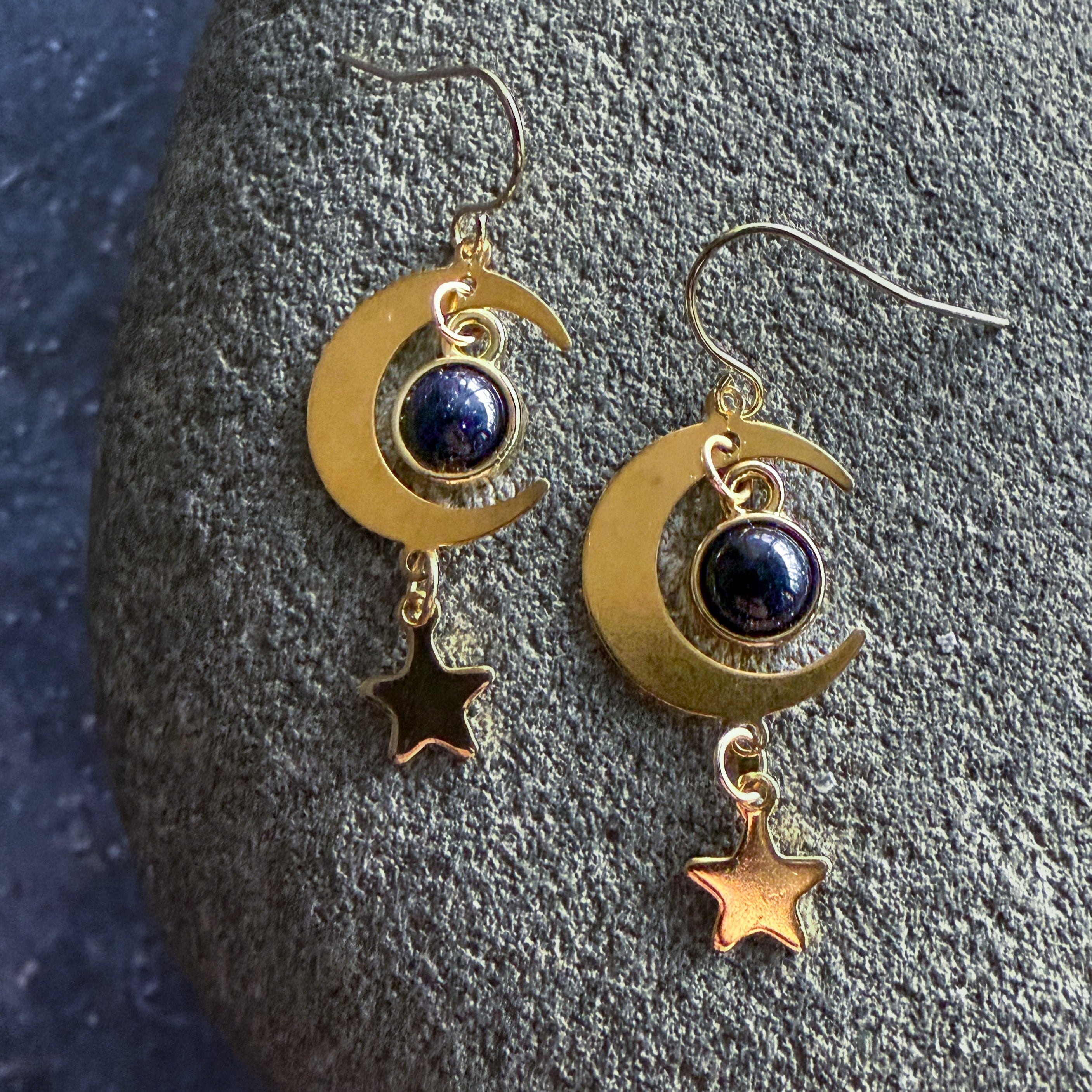 Blue Sandstone Crescent Moon Earrings