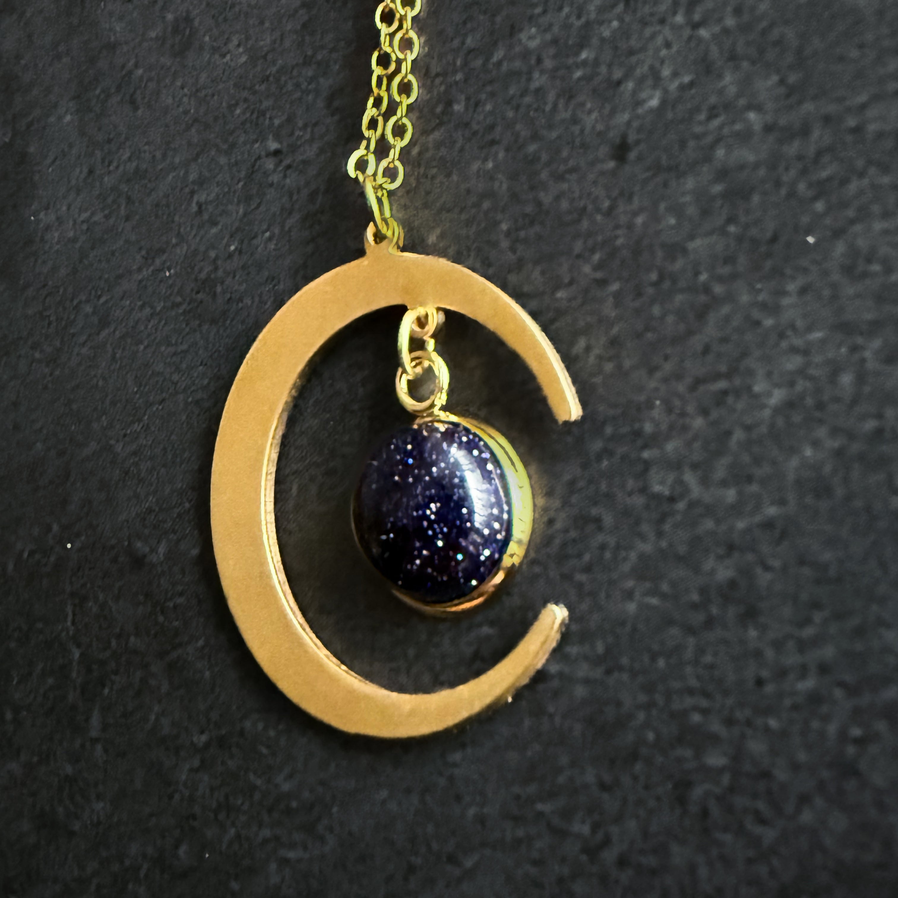 Blue Sandstone Crescent Moon Necklace