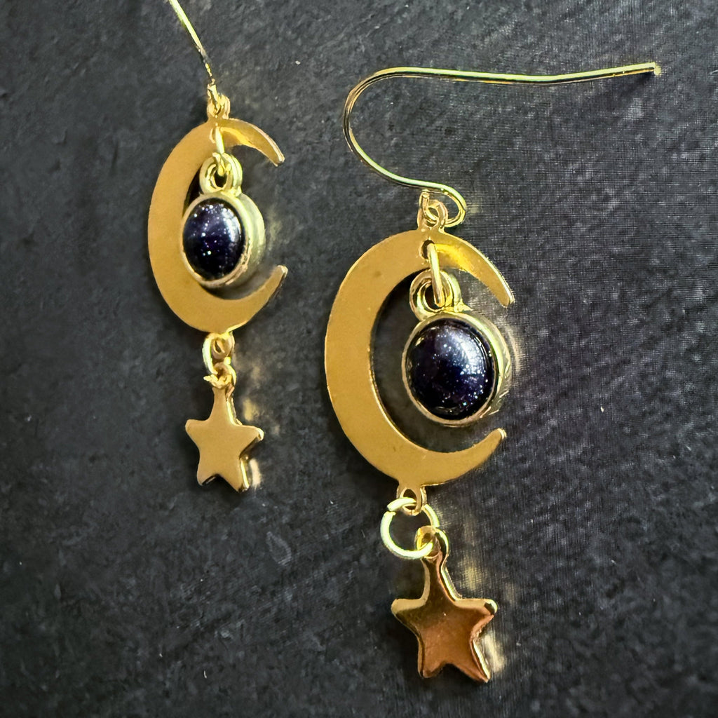 Blue Sandstone Crescent Moon Earrings